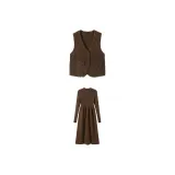 Кофейный комплект: жилет + платье