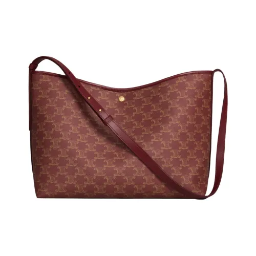 CELINE TRIOMPHE CANVAS с Телячьей Кожей Сумка через плечо Женская Бордовый Красный и Коричневый Умбра