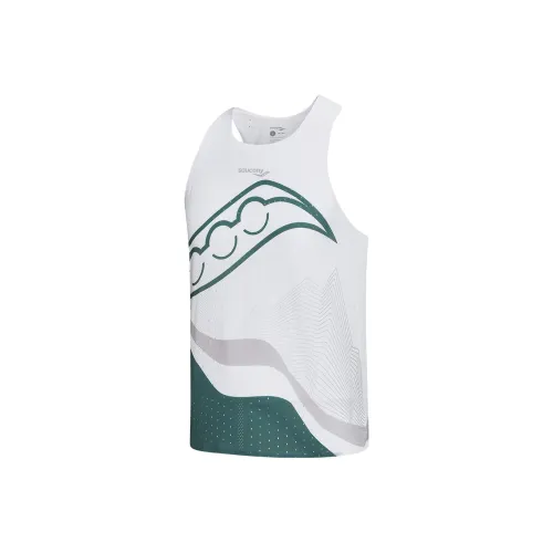 Saucony Khaki White Green Men's Tank Tops