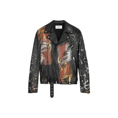 CELINE FW23 Кожа Куртка Пальто Мужской Черный