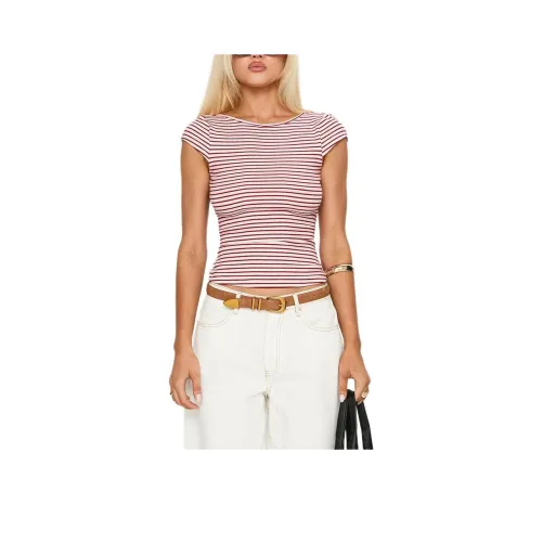 PRINCESS POLLY Красный Stripe Красные полосы Женские T Рубашки