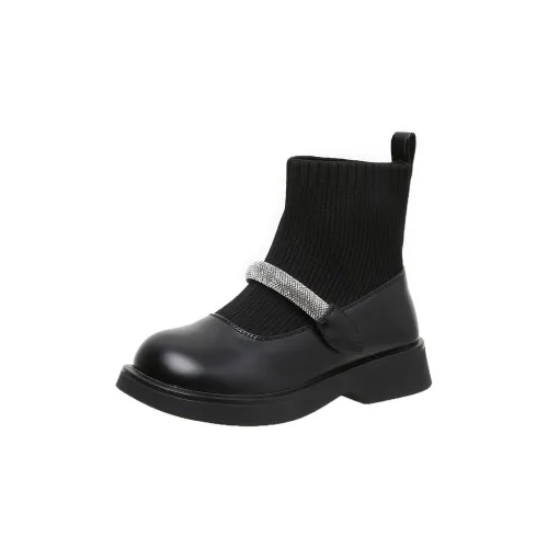 TLIT Детские кожаные сапоги MID Топ Черный флис с подкладкой KIDS