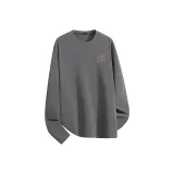 [1 пачка теплый флис, круглый вырез] Серый (с винтажным коричневым логотипом на груди)