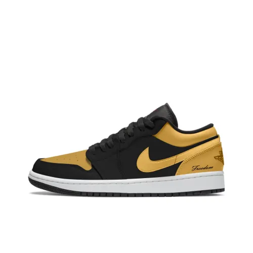 Jordan Air Jordan 1 Черный Лейкерс Противоскользящий Устойчивый к истиранию Низкий Топ Детские Баскетбольные кроссовки