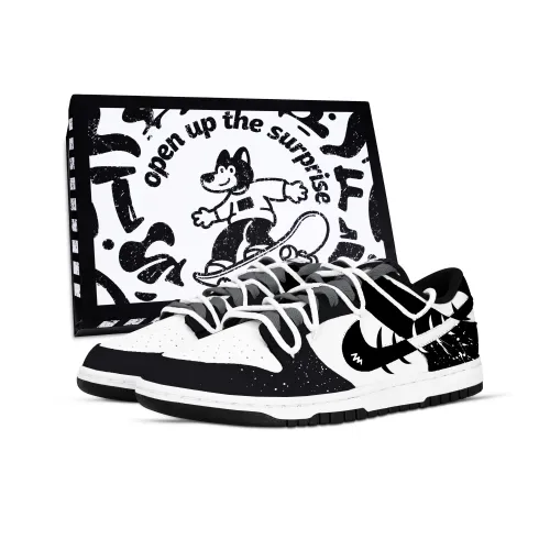 Nike Dunk Кость SPIKE Рыбка Коробка Устойчивые к истиранию Низкие скейтбордические кроссовки Унисекс Черный Белый