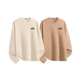 [2 шт Теплый Флис Круглый Шея] Абрикос (Mf Дикая природа Следы Логотип на груди) + Хаки (Mf Дикая природа Следы Логотип на груди)