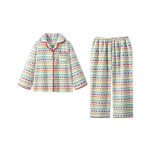 QIAOYUN Полосы Сердце Женские Пижамные комплекты