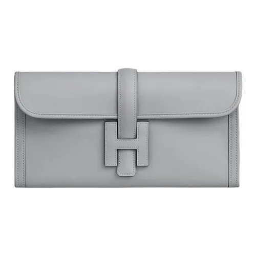 HERMES Jige Elan Телячья кожа Клатч Женский Серый