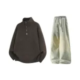 Кофейный & Желтый Грязь Джинсы с Флисовой Подкладкой