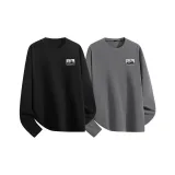 [2 пачки теплый флис, круглый вырез] Черный (Mf комфортный, логотип панды на груди) + Серый (Mf комфортный, логотип панды на груди)