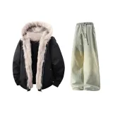 Чёрный + Желтый Грязь Джинсы с Флисовой Подкладкой