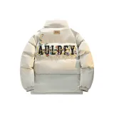 Бежевый одинарный хлопковый пуховик [воротник-стойка, городской, минималистичный]