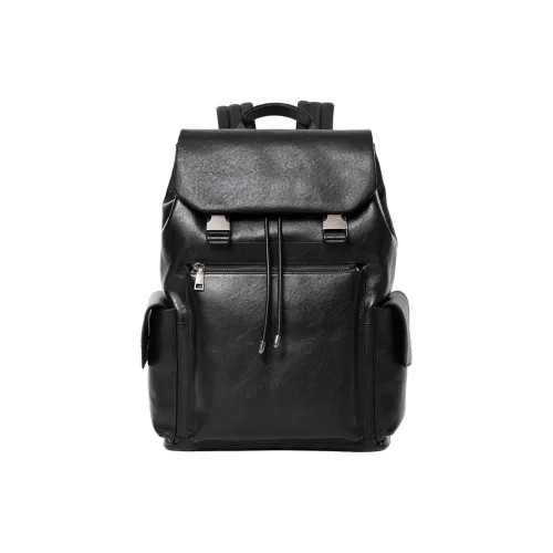 VIHUS Рюкзак из крупнозернистой текстуры коровьей кожи мужской черный