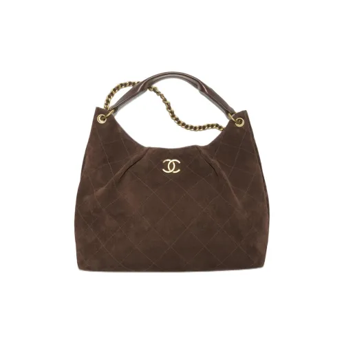 Chanel Замша Effect с Телячья кожа и Овечья шкура Сумка Экстра-большая Женская Темно-коричневая