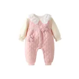 Розовый-A-6 Цветочный Комплект с Хлопковой Брюки-Комбинезон на Груди