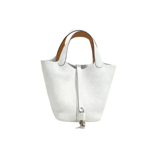 HERMES Picotin Lock Clemence Коровья кожа Сумка Женская Новая Белая Кунжут