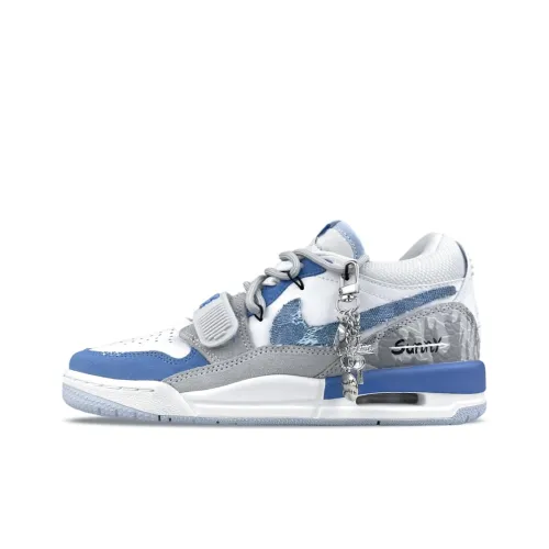 Джордан Legacy 312 Устойчивый к истиранию Низкий Топ Винтажные Баскетбольные Кроссовки Унисекс Синий Белый