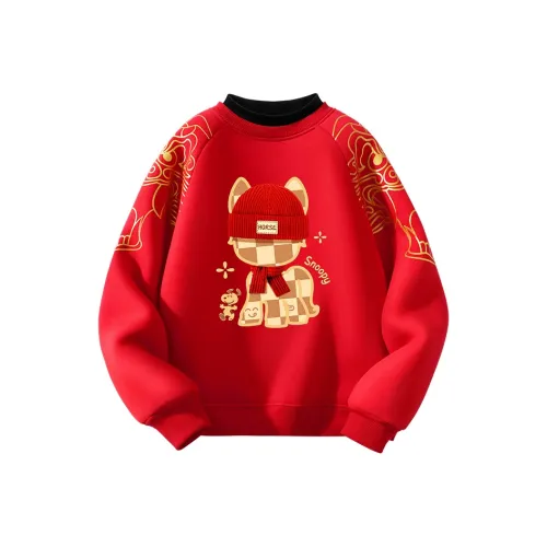 SNOOPY [Детский новогодний флисовый костюм с новогодней тематикой] Красный Nubi Шахматная доска Лошадь_5 Предшкольные свитшоты