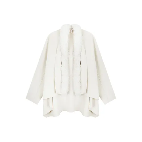 Абрикос Двойной Съемный Шерстяной Пальто с Меховым Воротником Женское Пальто