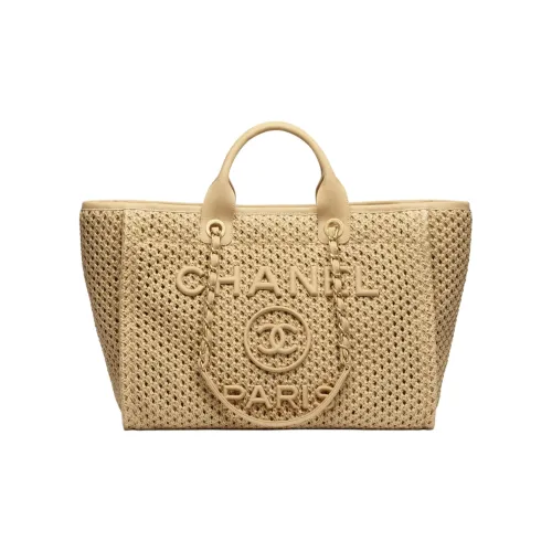 Chanel Ткань из соломы с эффектом замши крупнозернистая текстура телячья кожа большая сумка женская бежевый