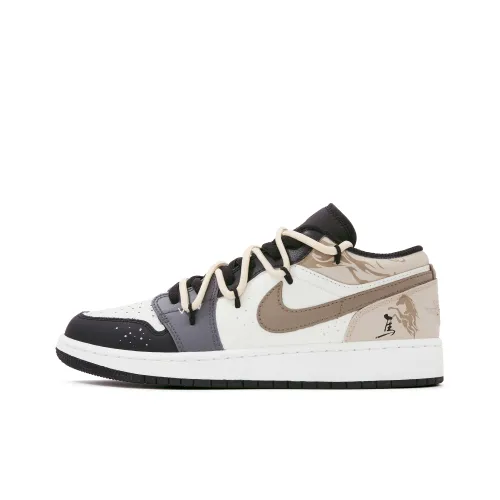 Jordan Air Jordan 1 Устойчивые к истиранию Низкие Топы Винтажные Баскетбольные Кроссовки Унисекс Черный Коричневый