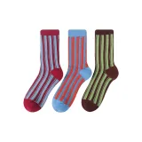 Полосы, цветовой блок, двойной шов, носки, упаковка из 3 пар (комбо 1)