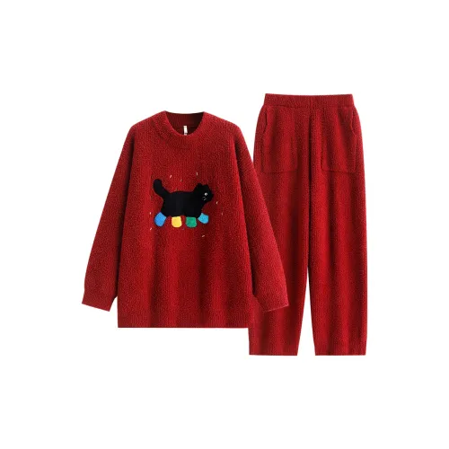 YUENEI 24519 Винтажный красный женский пижамный комплект