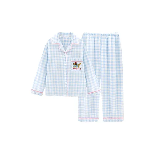 XIAOLIZI Синий Клетка Щенок Женские Пижамные Комплекты