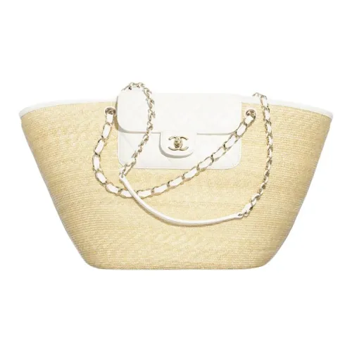 Chanel Ткань из соломы с овечьей кожей большая сумка женская бежевый и белый