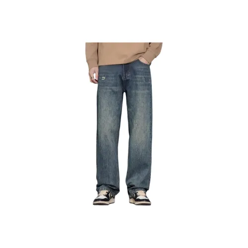 HIPHOPPUNKS Винтажные синие джинсы с флисовой подкладкой для мужчин