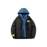 Чёрный деним, синий капюшон