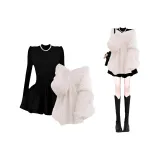 Абрикосовый свитер + черное платье [комплект из двух предметов]