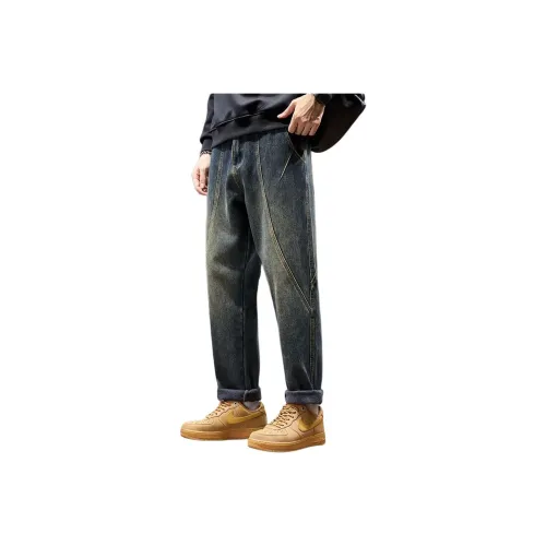 HIPHOPPUNKS Винтажные синие джинсы с флисовой подкладкой для мужчин