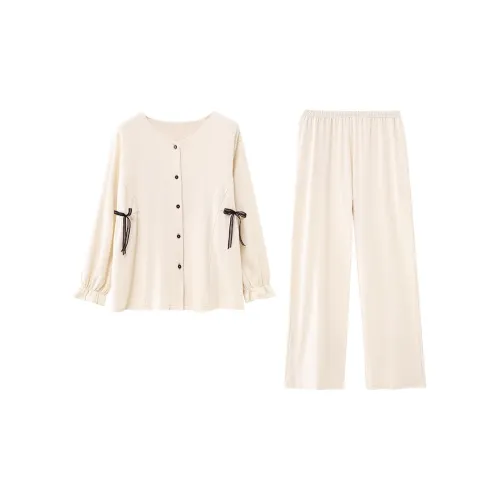 XIPOPIN Весенний Осенний Сезон Пижамы и Домашняя Одежда Женская Бежевая Абрикосовая