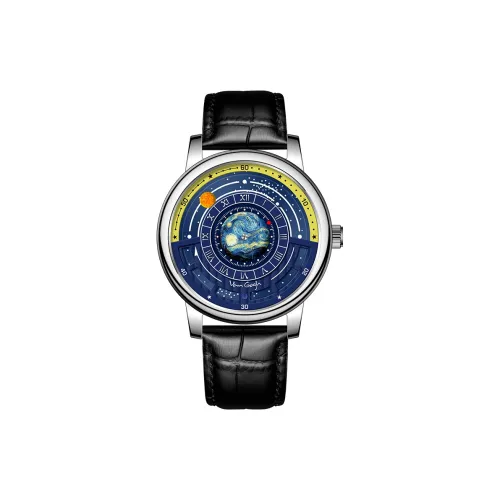 VAN GOGH Механические наручные часы натуральная кожа ремень синий циферблат мужские часы