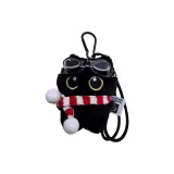 [Красный Белый Шарф + Очки для плавания] Маленький Черный Кот - Черный Шнурок