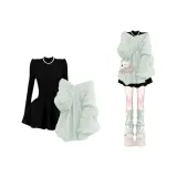 Зеленый свитер + черное платье [комплект из двух предметов]