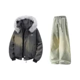 Тёмно-серые + жёлтые грязные джинсы с флисовой подкладкой