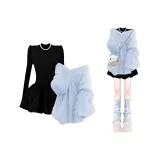 Синий свитер + черное платье [комплект из двух предметов]