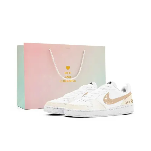 Nike Court Borough Slip Resistant Abrasion Resistant Низкий Топ Детские Скейтбординги Коричневый Белый Подростки