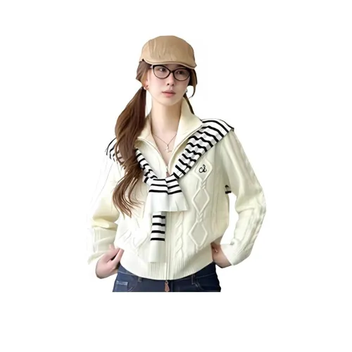 HNUF Экрю Топ + Полосы Шаль Женская Трикотаж