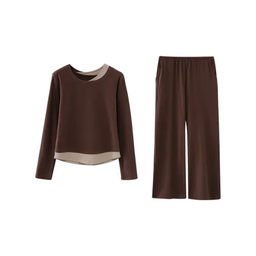 XIPOPIN Осенне-зимняя пижама и домашняя одежда для женщин темный кофейный