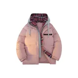 Розовый с серым в клетку, с капюшоном