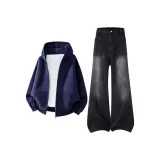 Темно-синий синий пальто + черные серые джинсы