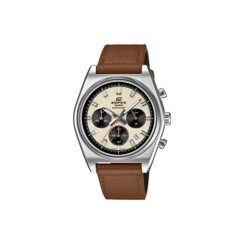 CASIO EDIFICE Кварцевый механизм натуральная кожа ремешок часы для мужчин белый циферблат