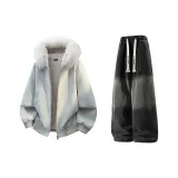 Бежевый абрикос + черный джинсы с флисовой подкладкой