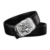 Черный без рисунка плетение + серебряная голова тигра