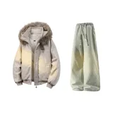 Хаки + Желтый Грязь Джинсы с Флисовой Подкладкой