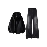 Чёрное пальто + чёрные серые джинсы