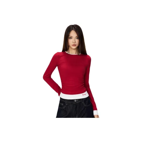 Wen Shan Красный Женские T-рубашки